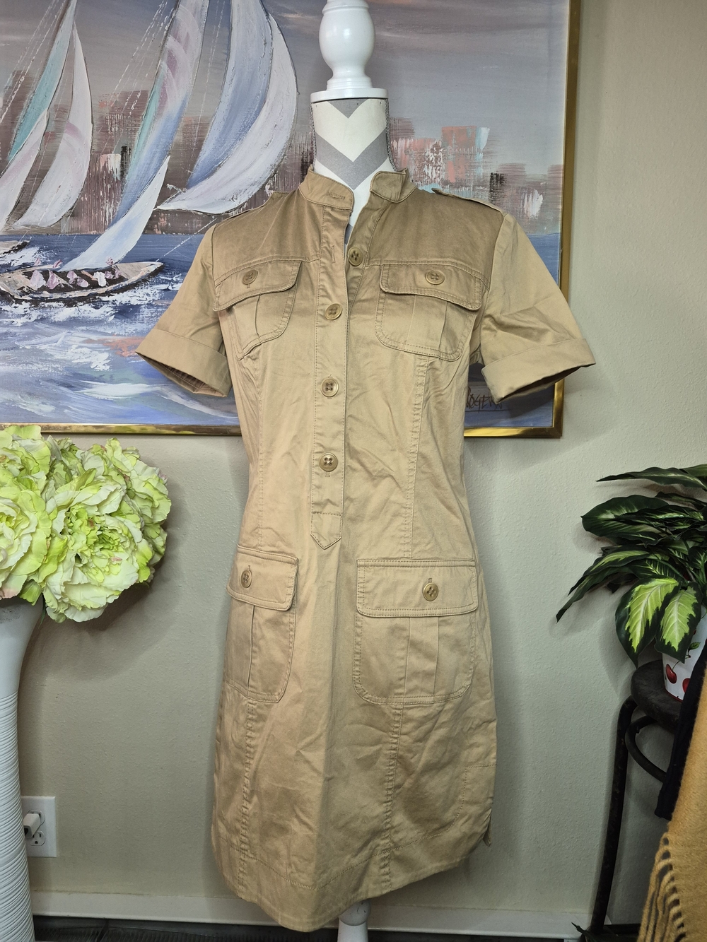 Trina Turk Tan Short-Sleeve Utility Dress